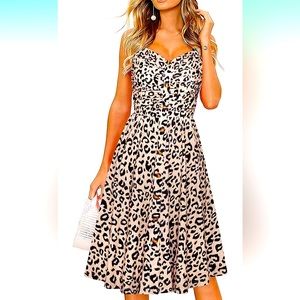 Women's Summer Casual Dress Buttons Down Ruched Sweetheart Neck Midi Sundress